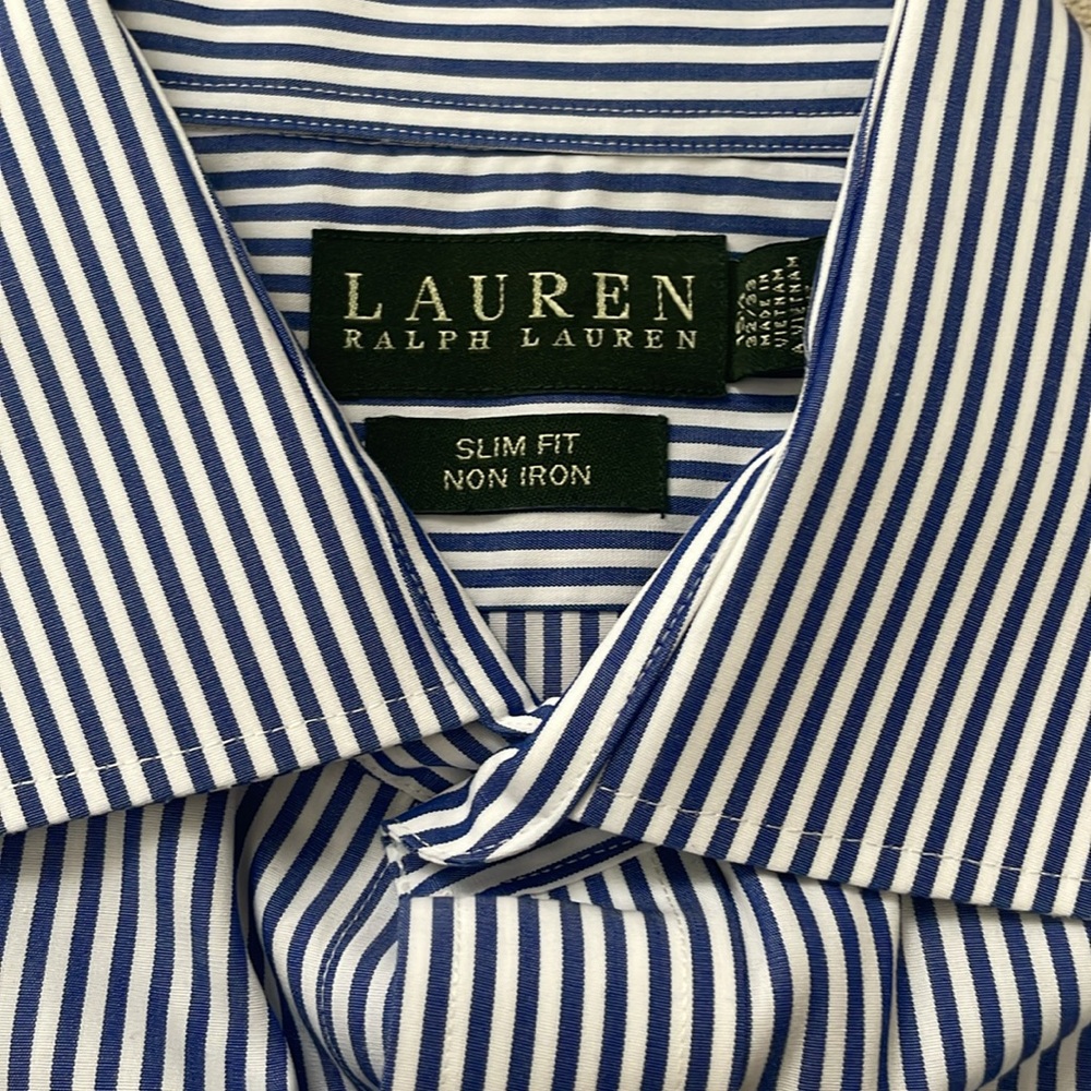 Lauren Ralph Lauren stripped cotton slim fit button up shirt men’s size 15.5”